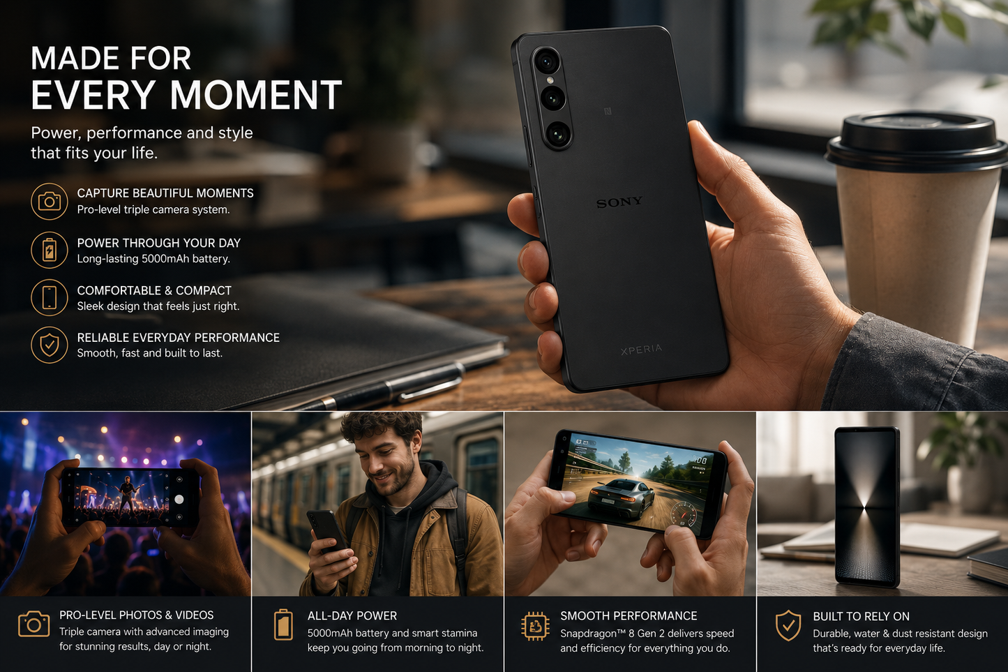Sony Xperia 10 VI 5G XQ-ES72 128GB ROM 8GB RAM Dual SIM GSM Unlocked – Black
