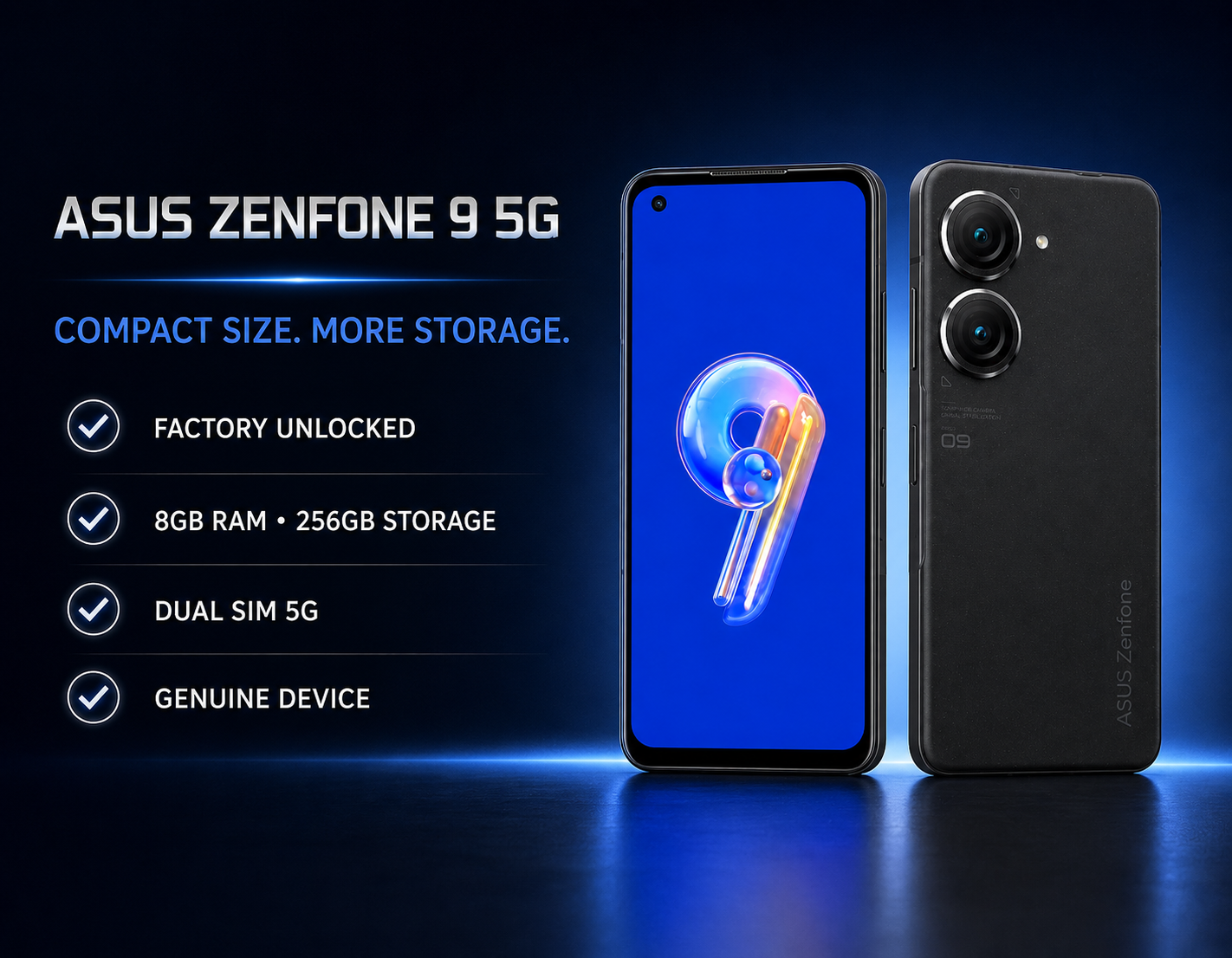 Asus Zenfone 9 AI2202 5G 256GB Dual SIM 8GB RAM GSM Unlocked - Black