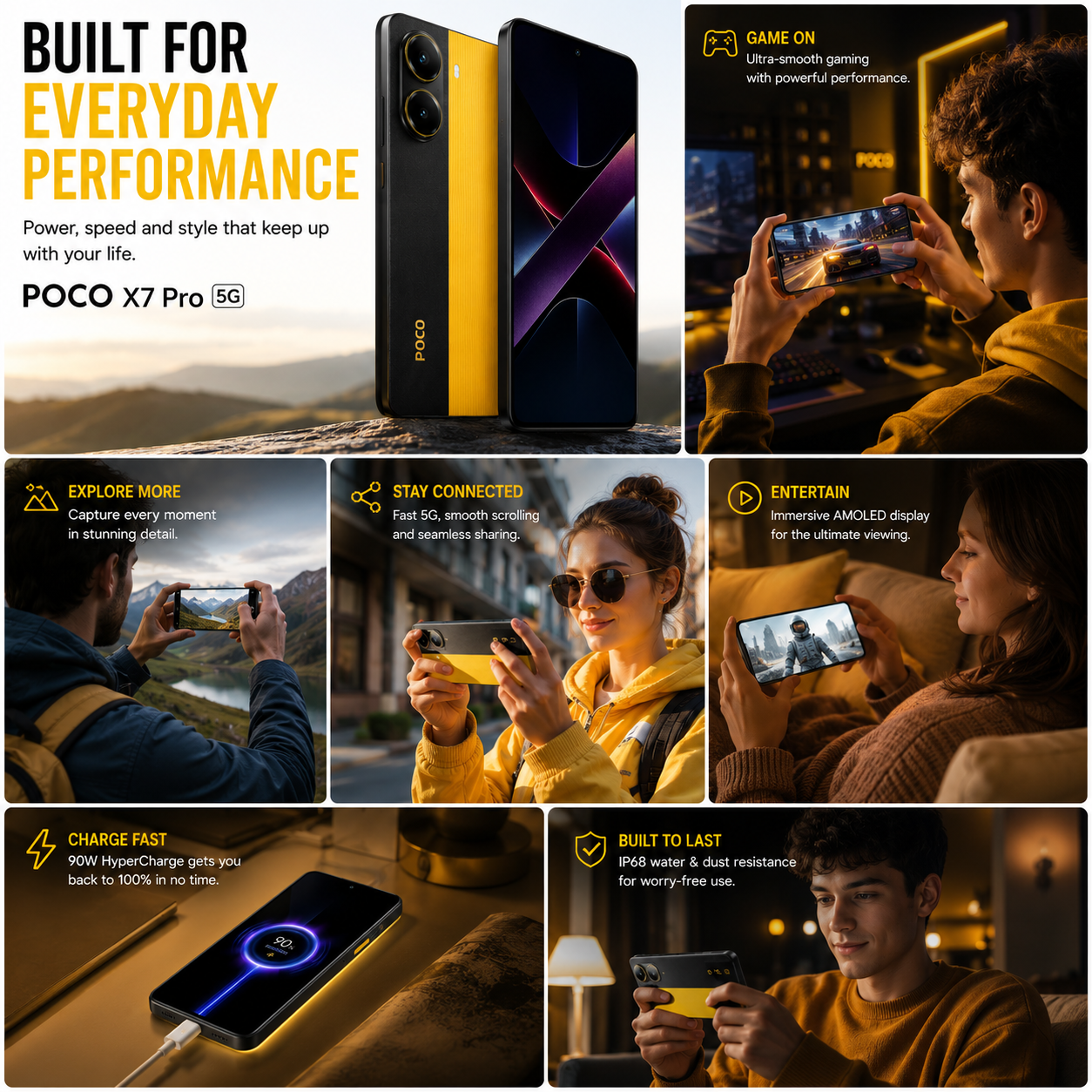 Xiaomi Poco X7 PRO 5G 256GB ROM 12GB RAM Dual SIM GSM Unlocked - Yellow