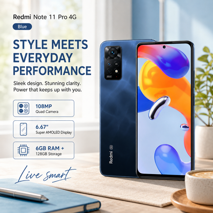 Xiaomi Redmi Note 11 Pro 4G 128GB 6GB RAM Dual SIM GSM Unlocked - Star Blue