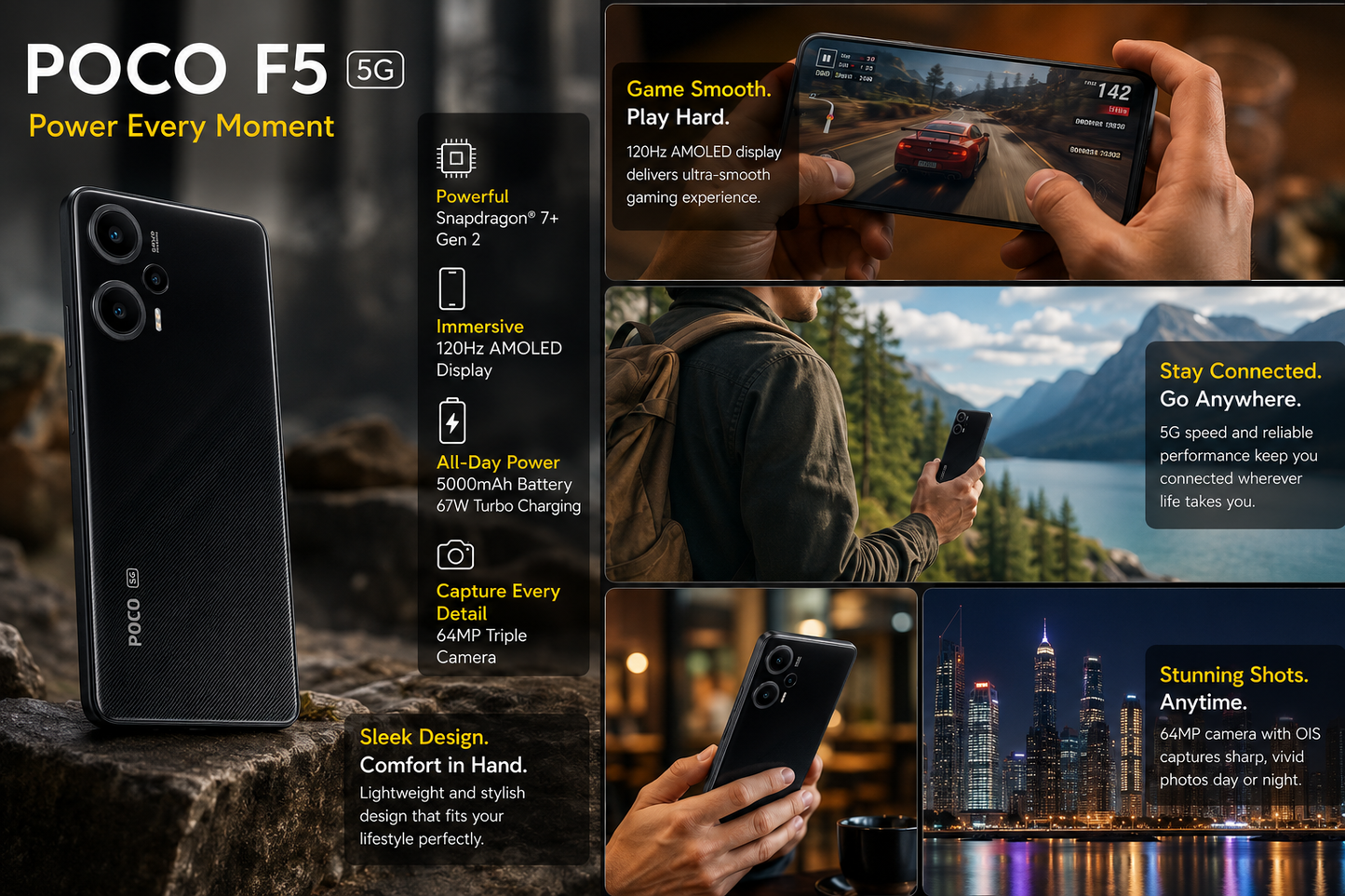 Xiaomi Poco F5 5G Dual SIM 256GB ROM 12GB RAM GSM Unlocked - Black