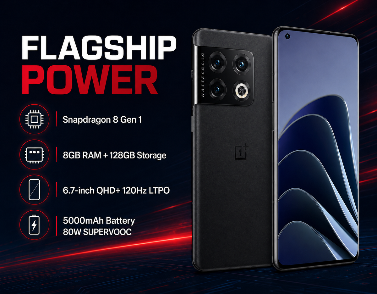 OnePlus 10 Pro 5G  Black OnePlus smartphone showing front and back with quad camera array