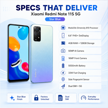 Xiaomi Redmi Note 11S 5G 128GB ROM 4GB RAM Dual SIM GSM Unlocked - Star Blue