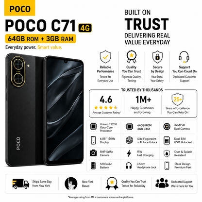 Xiaomi Poco C71 4G 64GB ROM 3GB RAM Dual SIM GSM Unlocked - Black
