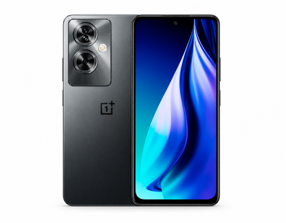Black OnePlus Nord N30 SE 5G smartphone with dual rear cameras and front display