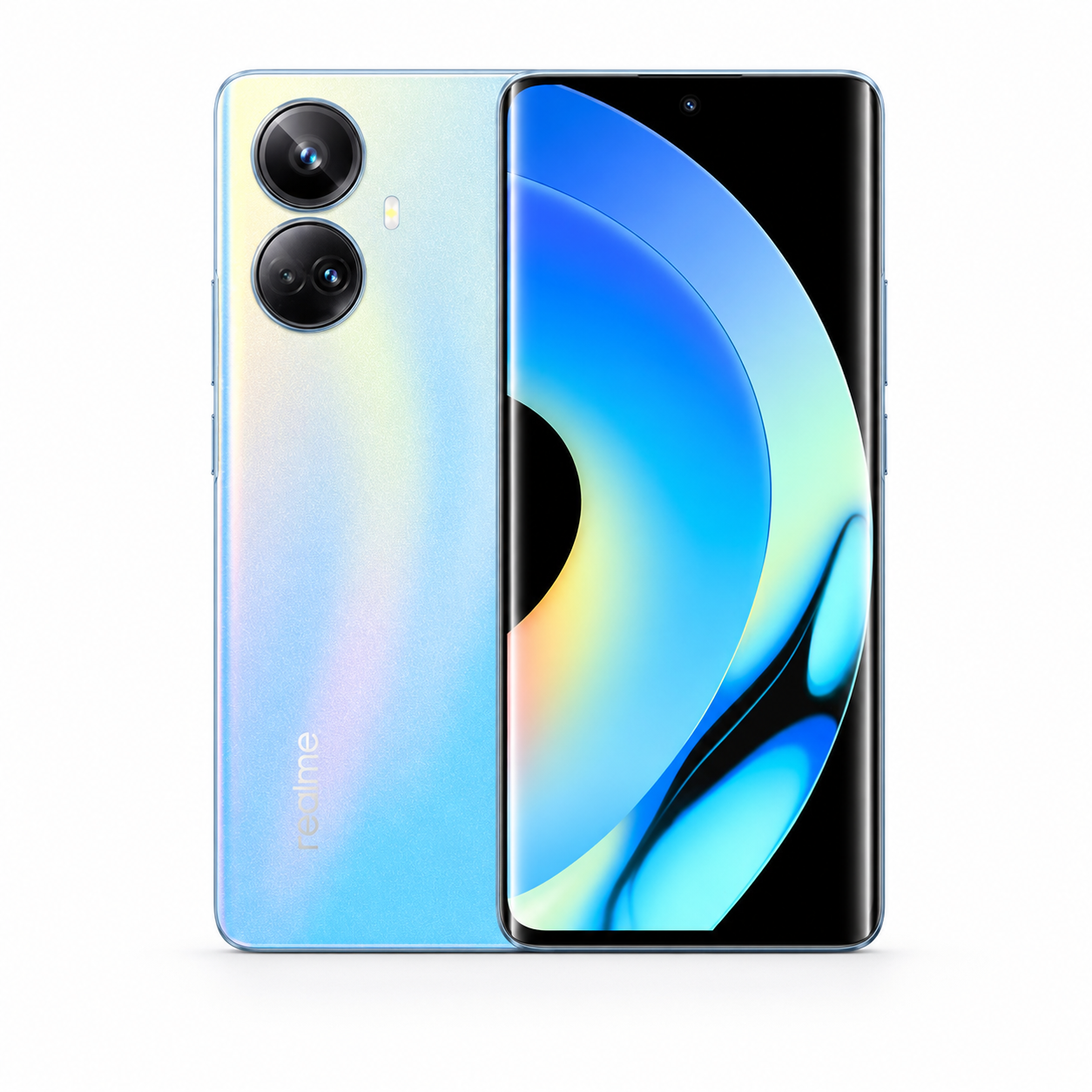 Realme 10 Pro 5G Blue smartphone showing front display and rear dual cameras.