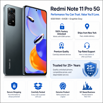Xiaomi Redmi Note 11 Pro 64GB 6GB RAM Dual SIM GSM Unlocked - Graphite Gray