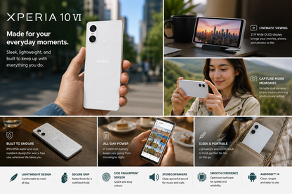 Sony Xperia 10 VI 5G XQ-ES72 128GB ROM 8GB RAM Dual SIM GSM Unlocked – White