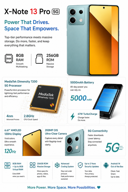 Xiaomi Redmi Note 13 Pro 5G Dual SIM 256GB ROM 8GB RAM GSM Unlocked - Ocean Teal