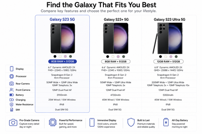 Galaxy S23+ 5G smartphone with black body and curved front display