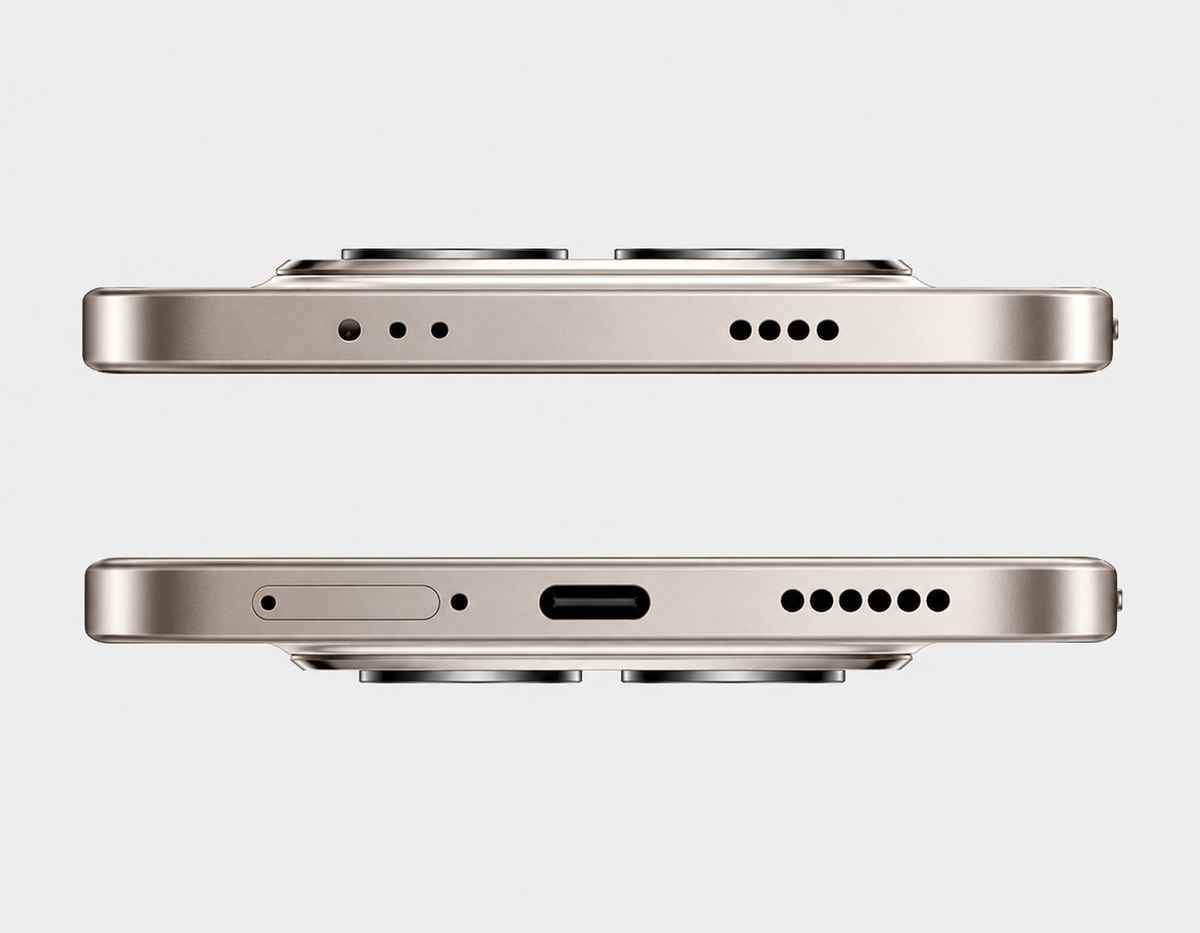 Xiaomi Redmi Note 15 Pro 5G Titanium-colored smartphone top and bottom ports with speaker holes and charging port