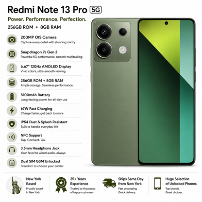 Xiaomi Redmi Note 13 Pro 5G Dual SIM 256GB ROM 8GB RAM GSM Unlocked - Olive Green