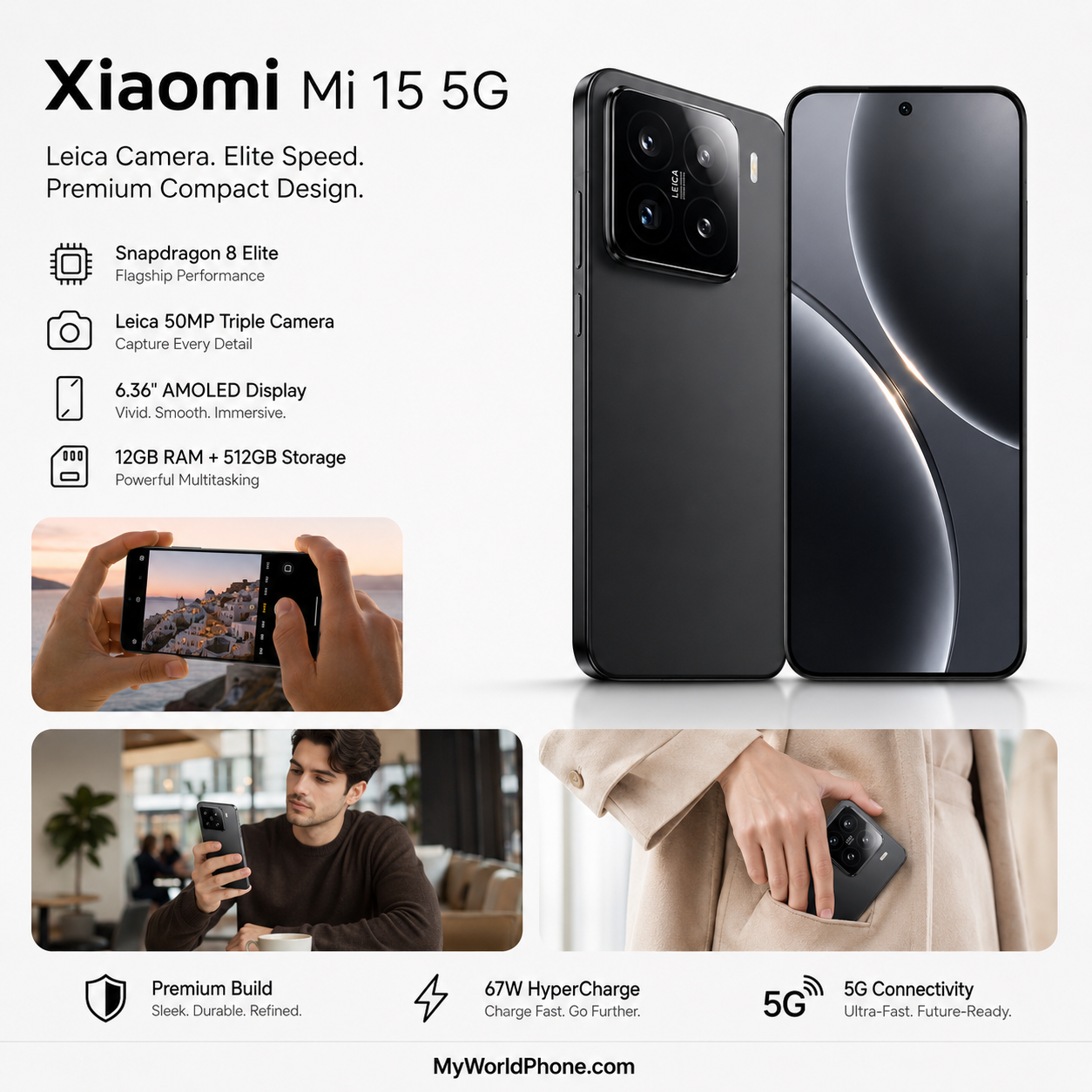 Xiaomi Mi 15 5G 512GB ROM 12GB RAM Dual SIM GSM Unlocked - Black