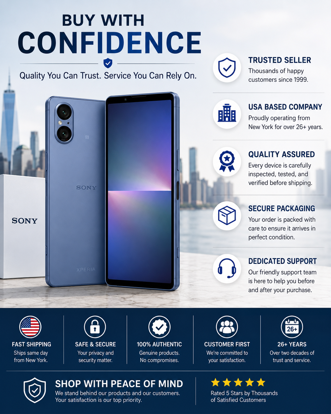 Sony Xperia 5 V 5G Dual SIM XQ-DE72 256GB ROM 8GB RAM GSM Unlocked - Blue