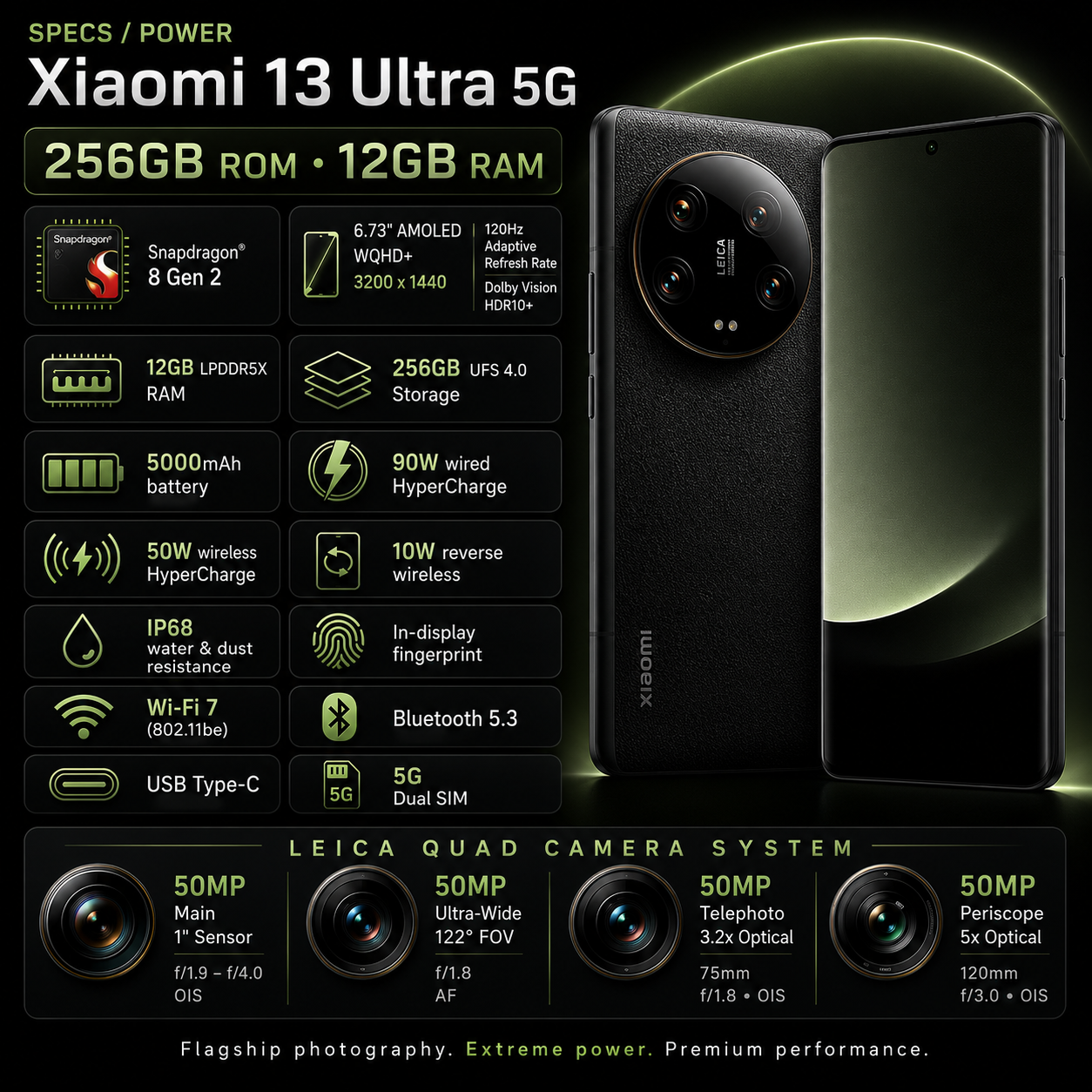 Xiaomi Mi 13 Ultra 5G 256GB ROM 12GB RAM Dual SIM GSM Unlocked - Black