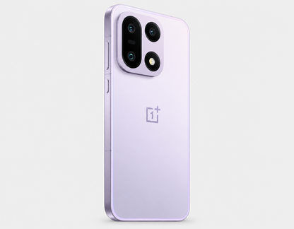 OnePlus 15 5G Violet smartphone back view with triple rear cameras and LED flash