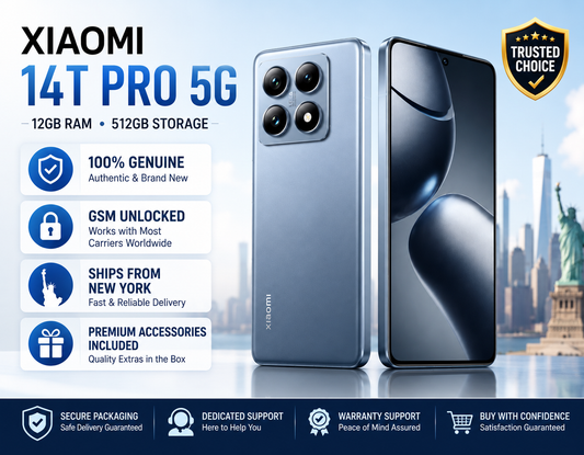 Xiaomi 14T Pro 5G Titan blue smartphone front and back view, slim frame and curved display