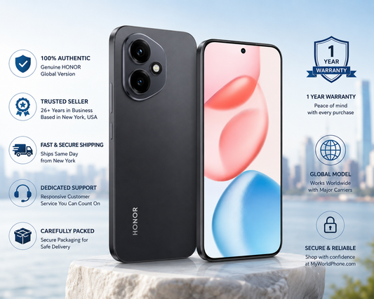 Black Honor 400 5G smartphone front and back with dual rear cameras