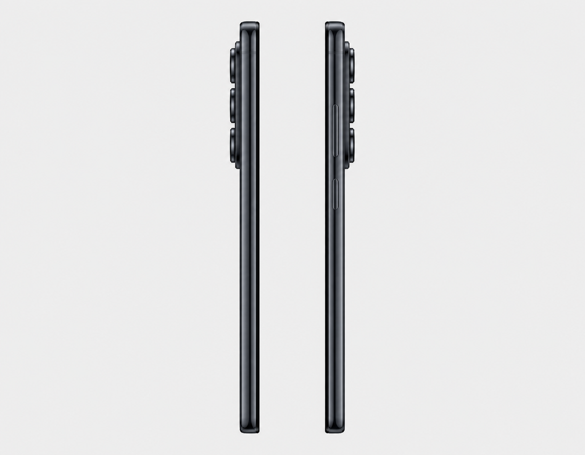 Xiaomi Redmi Note 15 5G  Black Xiaomi smartphone side profile, showing slim buttons and edges.