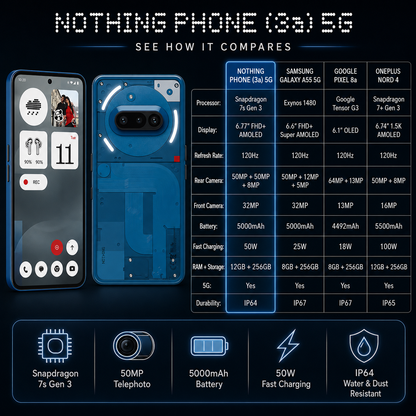 Nothing Phone 3a 5G Dual SIM 256GB ROM 12GB RAM GSM Unlocked - Blue