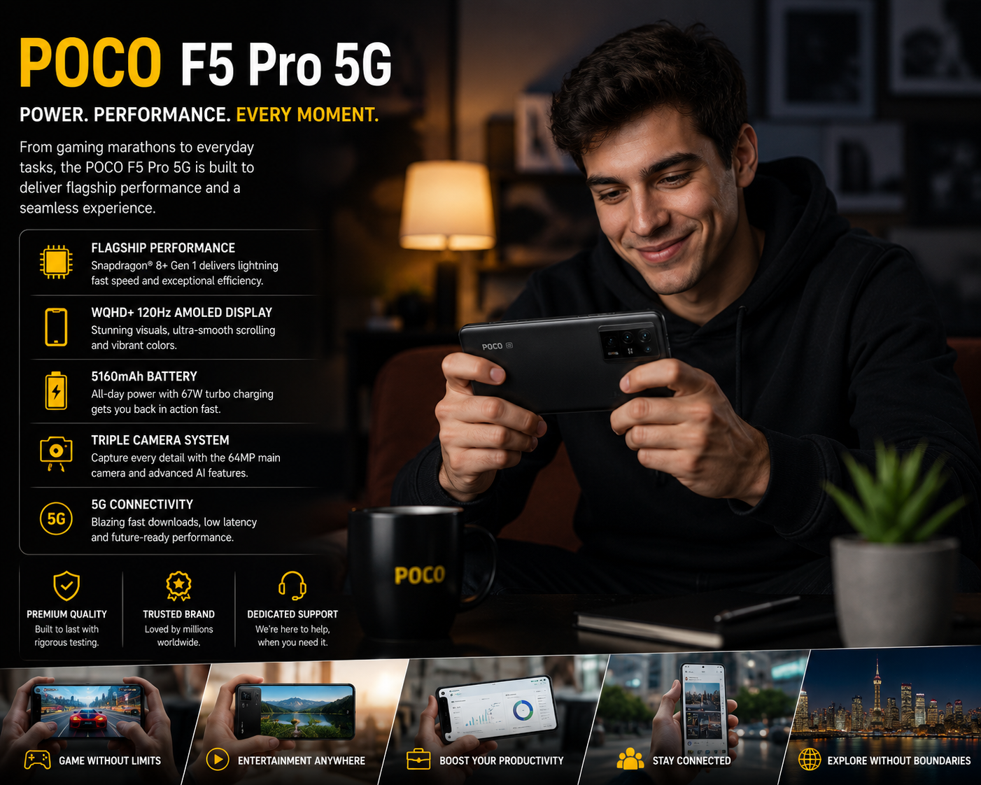 Xiaomi Poco F5 PRO 5G Dual SIM 512GB ROM 12GB RAM GSM Unlocked Black