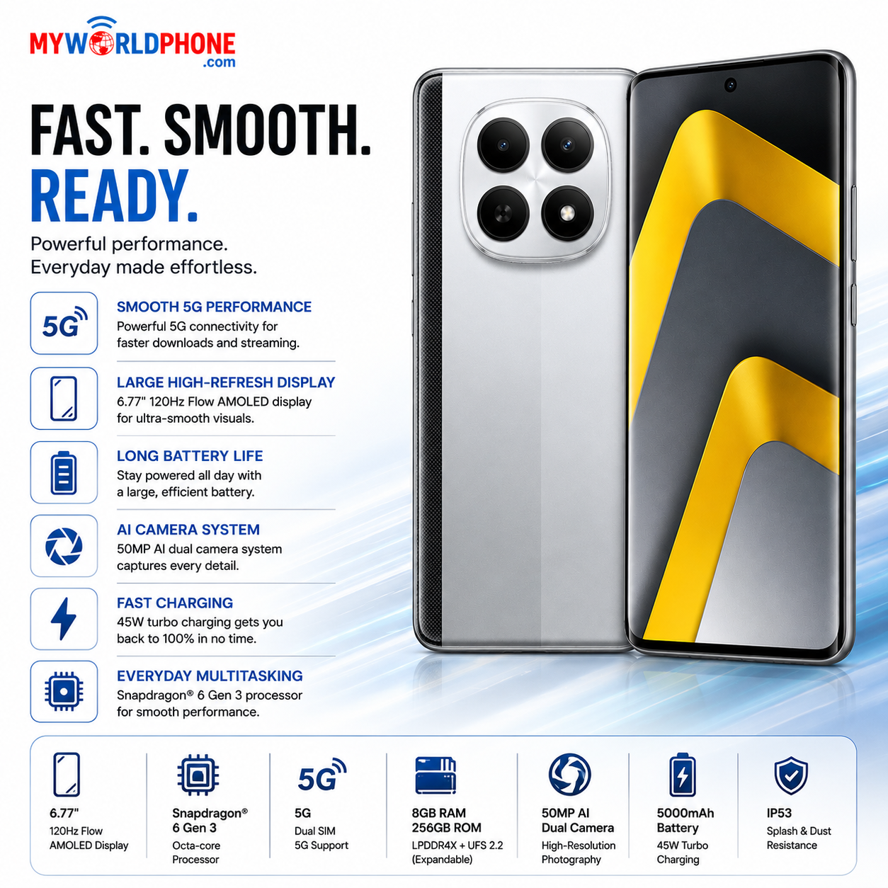 Xiaomi Poco M8 5G Dual SIM 256GB ROM 8GB RAM GSM Unlocked - Silver
