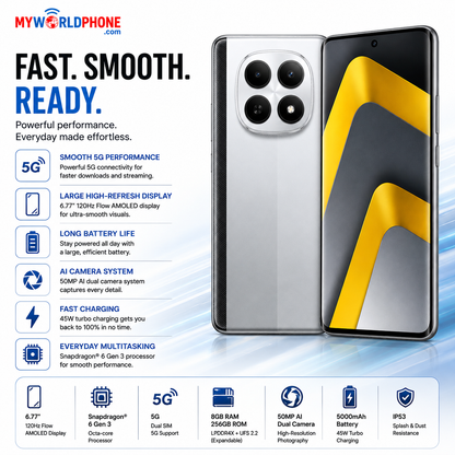 Xiaomi Poco M8 5G Dual SIM 256GB ROM 8GB RAM GSM Unlocked - Silver