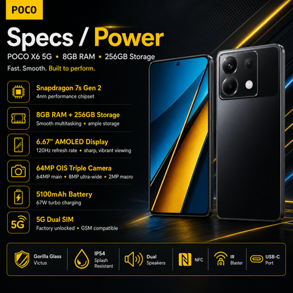 Xiaomi Poco X6 5G 256GB ROM 8GB RAM Dual SIM GSM Unlocked - Black