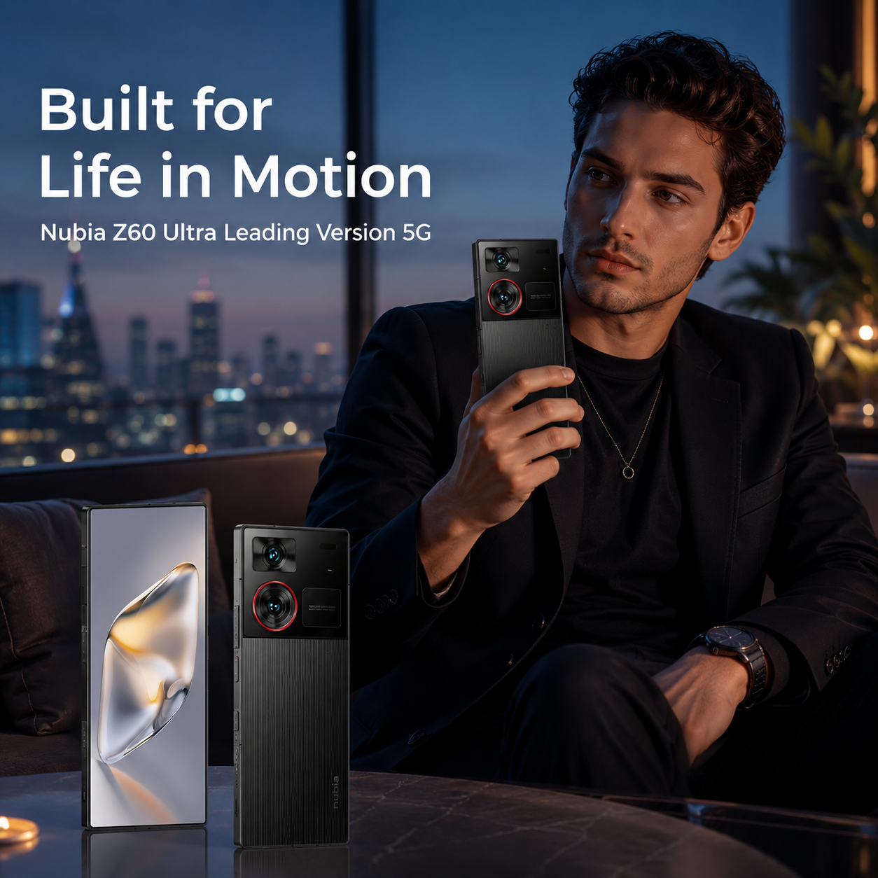 Nubia Z60 Ultra 5G  Black smartphone held in hand, with front display and rear triple cameras visible