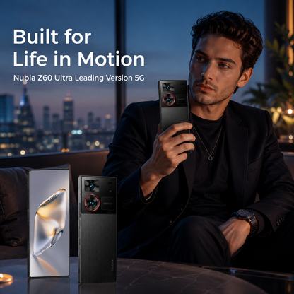 Nubia Z60 Ultra 5G  Black smartphone held in hand, with front display and rear triple cameras visible