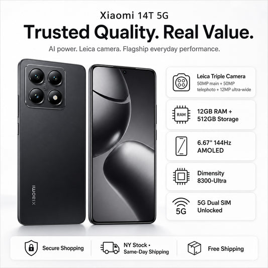Xiaomi 14T 5G unlocked smartphone, Titan Black, triple rear cameras, AMOLED screen