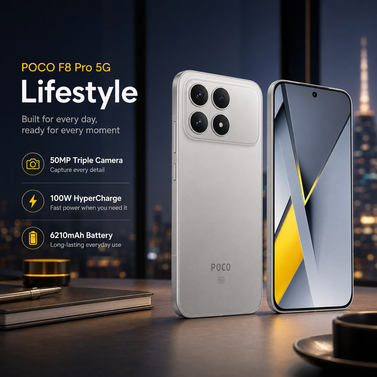 Xiaomi Poco F8 Pro 5G 256GB ROM 12GB RAM Dual SIM GSM Unlocked - Silver