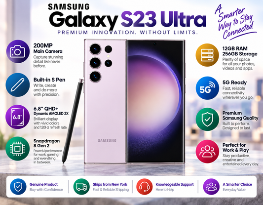 Samsung Galaxy S23 Ultra 5G Dual S9180 256GB 12GB RAM GSM Unlocked – Lavender