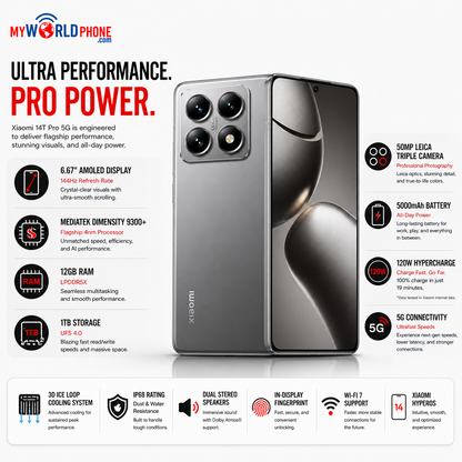 Xiaomi 14T Pro 5G 1TB ROM 12GB RAM Dual SIM GSM Unlocked - Titan Gray