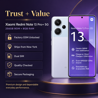 Xiaomi Redmi Note 13 PRO Plus 5G 256GB ROM 8GB RAM Dual SIM GSM Unlocked - Aurora Purple