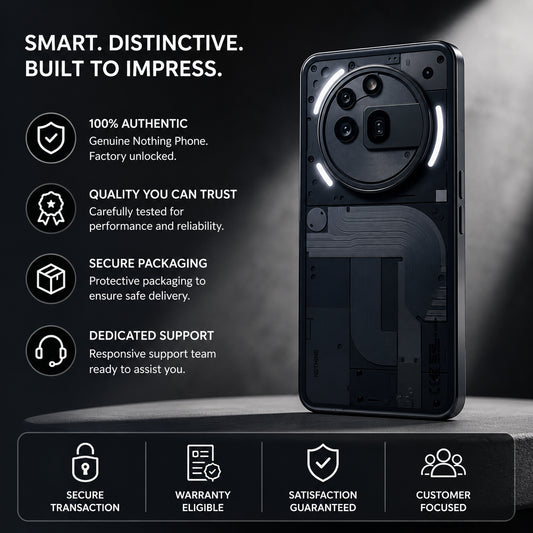 Nothing Phone (3a Pro) 5G smartphone, black back view on a plain surface