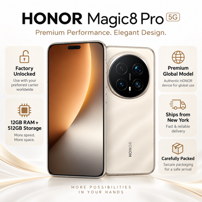 Honor Magic8 Pro smartphone promo layout with two phones side by side