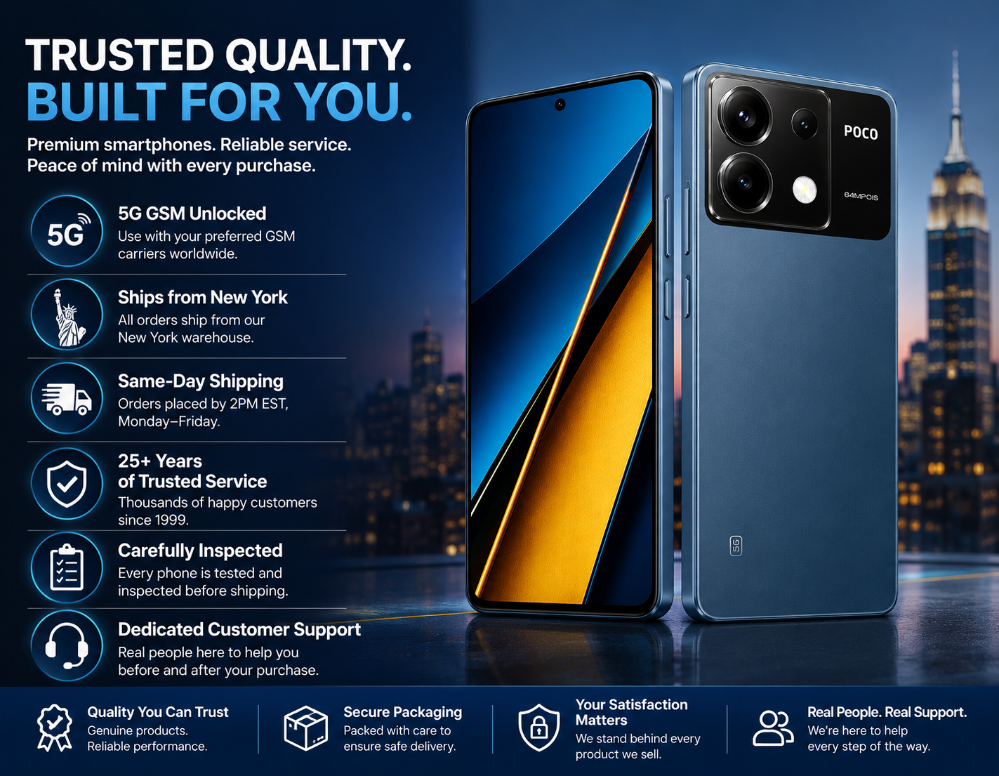 Blue Poco X6 5G smartphone with front display and rear camera array