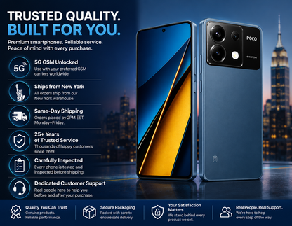 Blue Poco X6 5G smartphone with front display and rear camera array