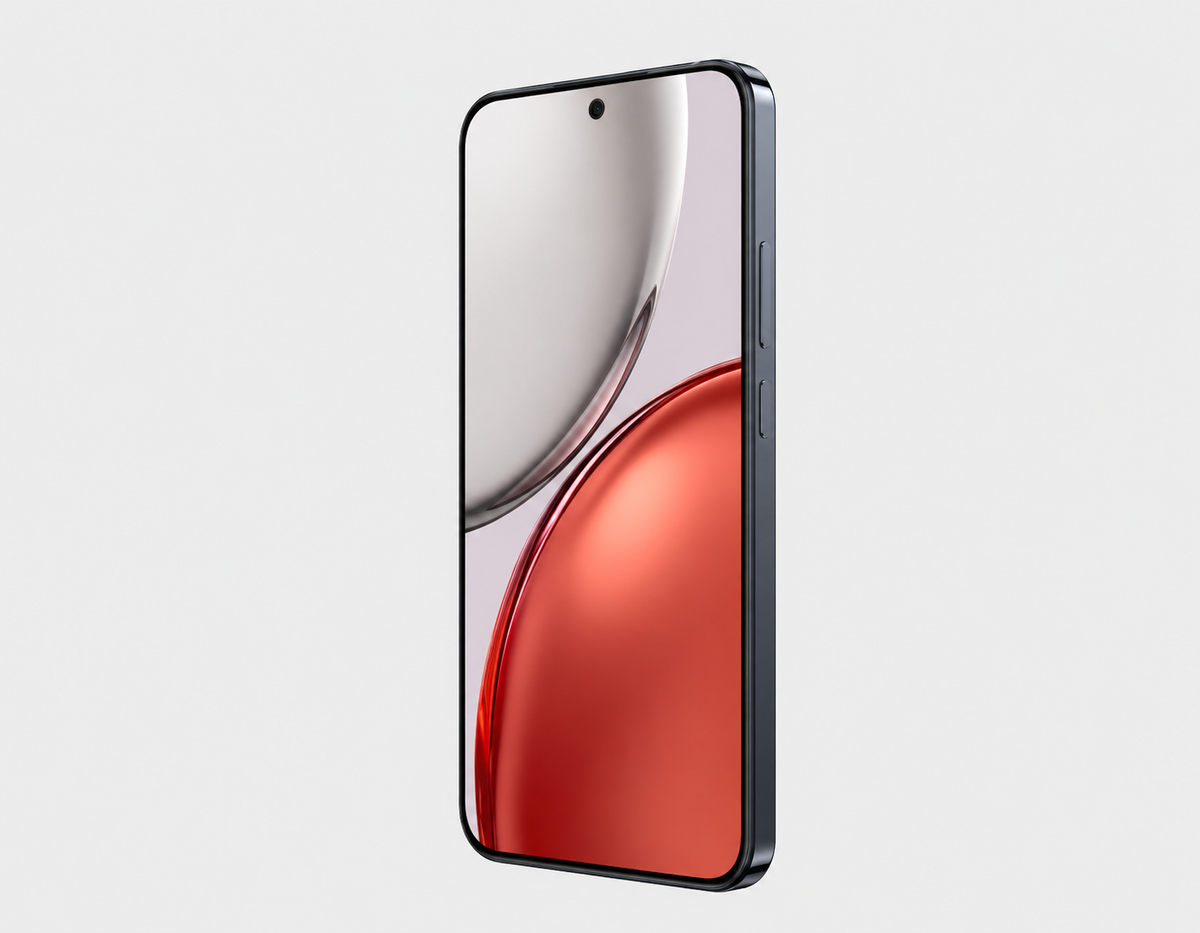 Honor X9d 5G Front view smartphone with black frame and red wallpaper on a curved display