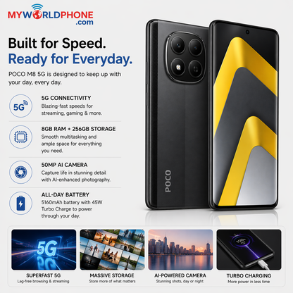 Xiaomi Poco M8 5G Dual SIM 256GB ROM 8GB RAM GSM Unlocked - Black
