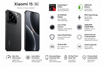 Xiaomi Mi 15 5G 512GB ROM 12GB RAM Dual SIM GSM Unlocked - Black
