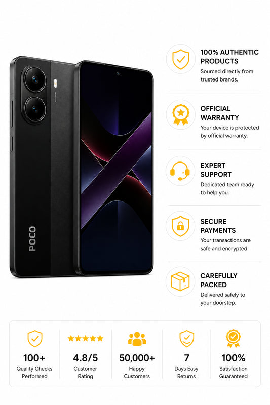 Xiaomi Poco X7 PRO 5G Black POCO smartphone front and back with badge-style icons