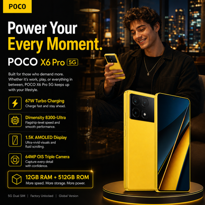 Xiaomi Poco X6 PRO 5G 512GB ROM 12GB RAM Dual SIM GSM Unlocked - Yellow