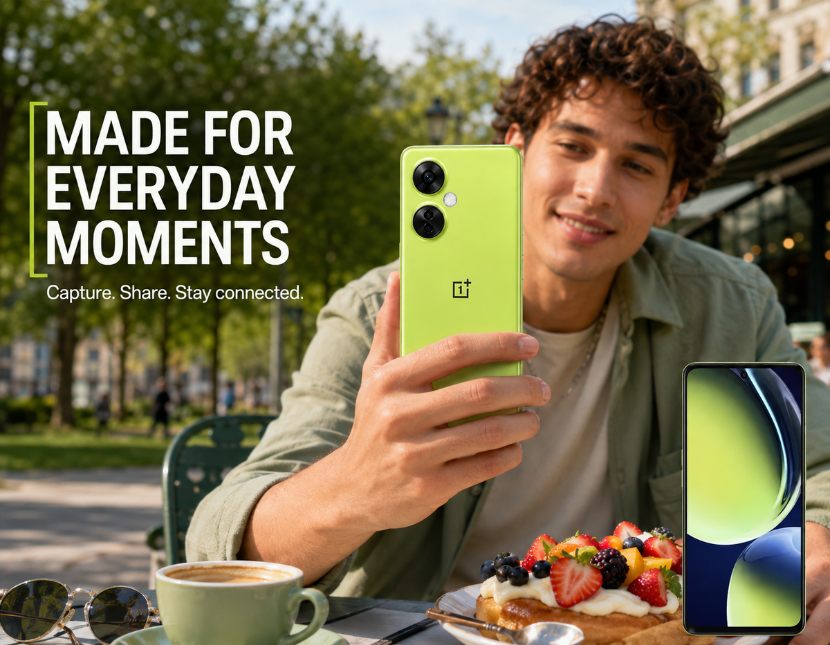 ONEPLUS Nord CE 3 Lite 5G Pastel lime smartphone held in a hand with front screen visible