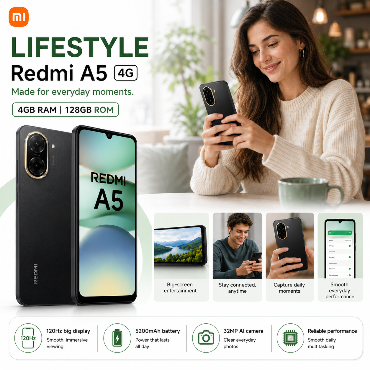 Xiaomi Redmi A5 4G 128GB ROM 4GB RAM Dual SIM GSM Unlocked - Black