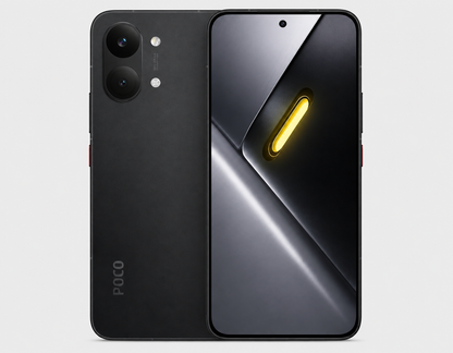 Xiaomi Poco X8 PRO MAX 5G Black unlocked smartphone front and back with dual cameras and glowing edge light