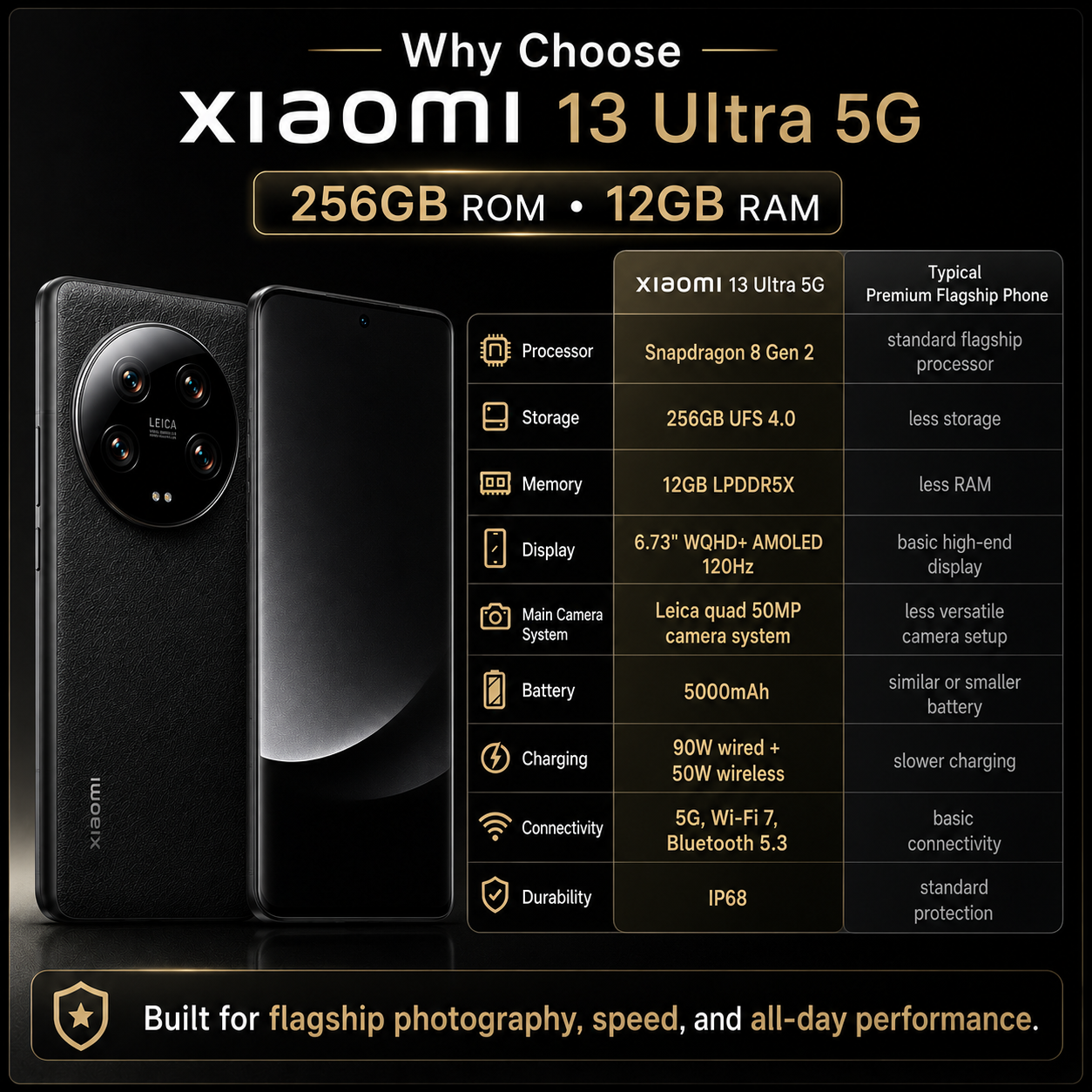 Xiaomi Mi 13 Ultra 5G 256GB ROM 12GB RAM Dual SIM GSM Unlocked - Black