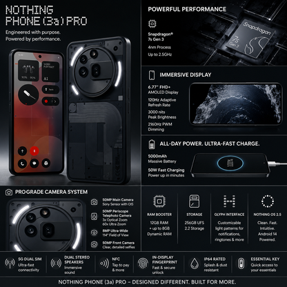 Nothing Phone 3a Pro 5G 256GB ROM 12GB RAM Dual SIM GSM Unlocked - Black