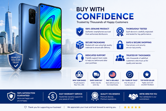 Midnight grey Xiaomi Redmi Note 9 smartphone, side-by-side front display and rear